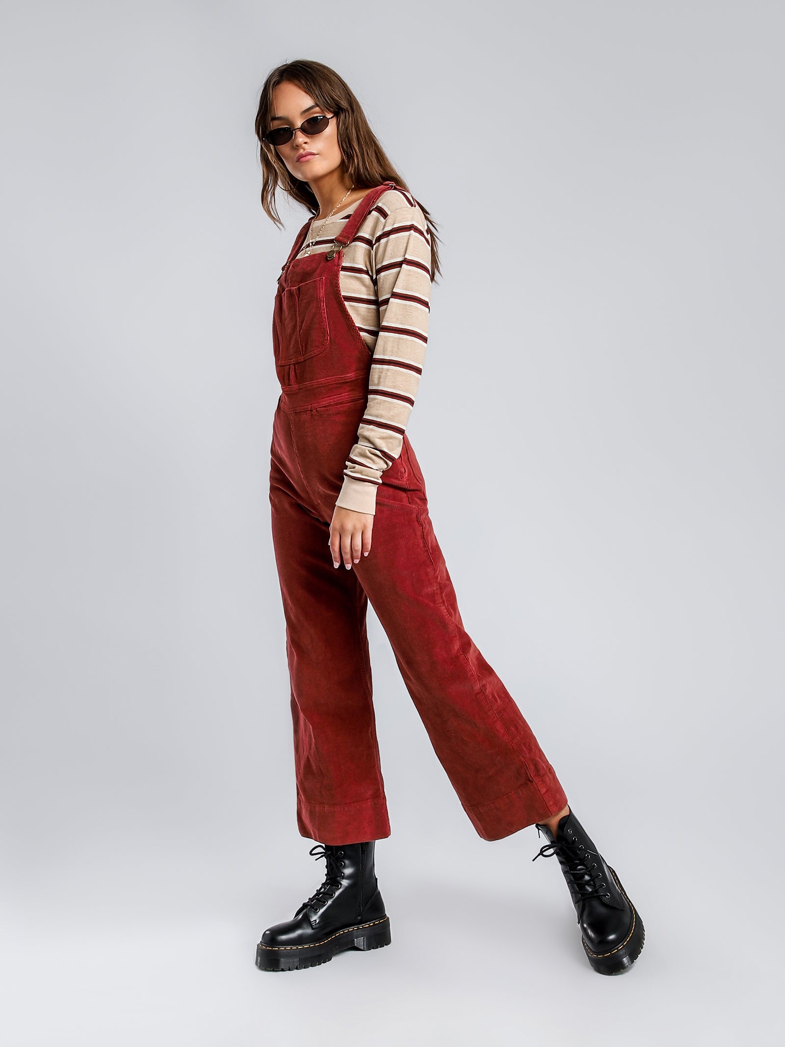 Belle Overalls in Blood Red Corduroy