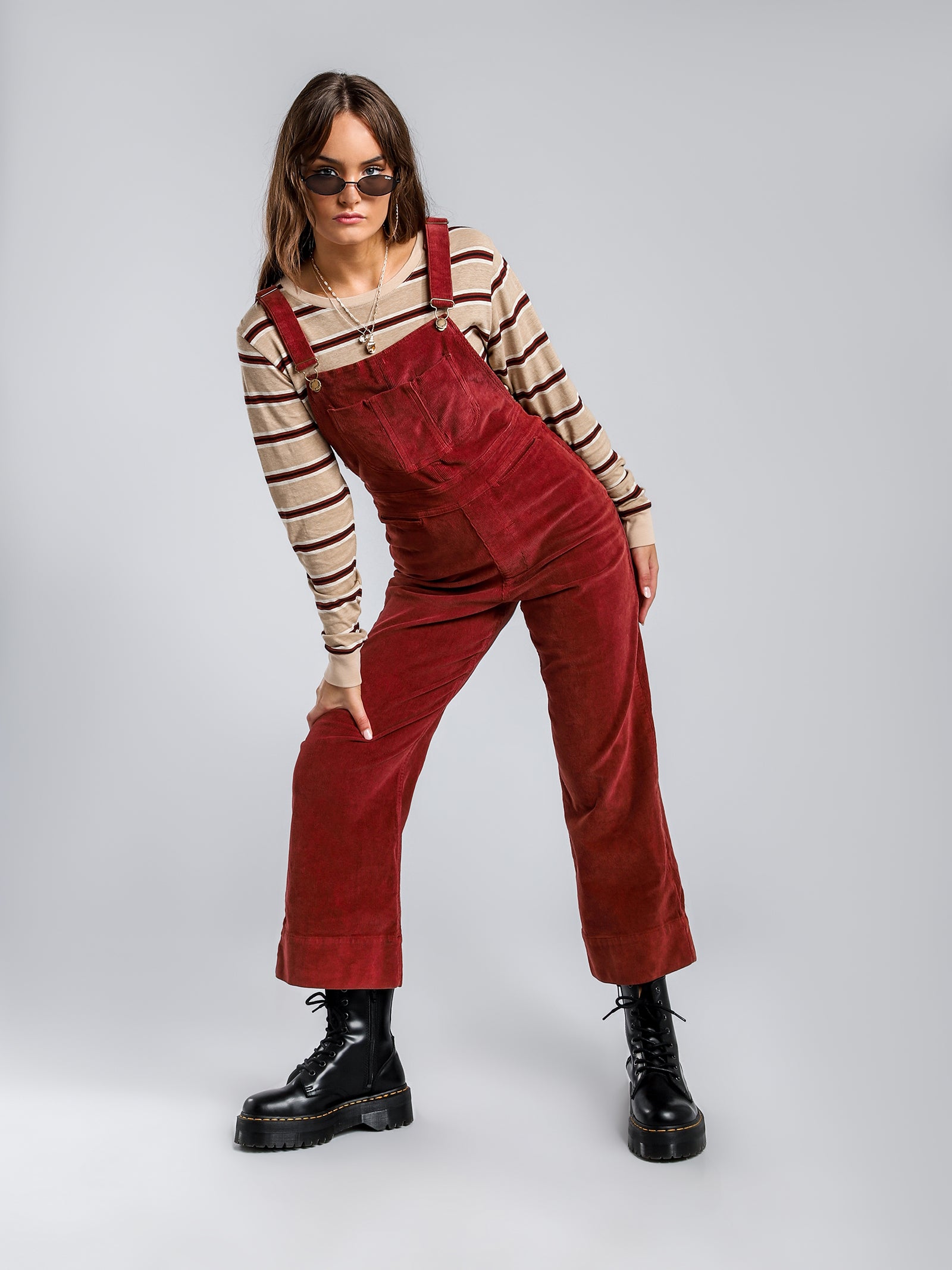 Belle Overalls in Blood Red Corduroy